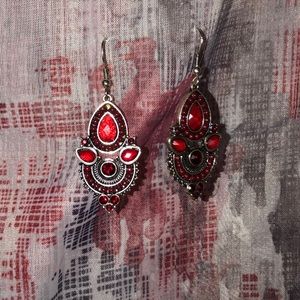 Red drop statement earrings